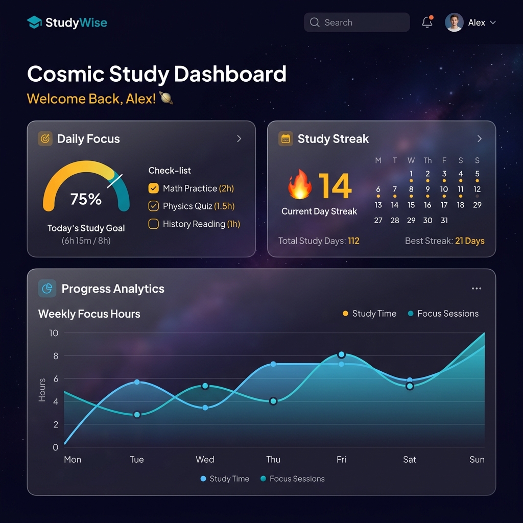 Nova Dashboard — daily goals, study streaks and progress tracking